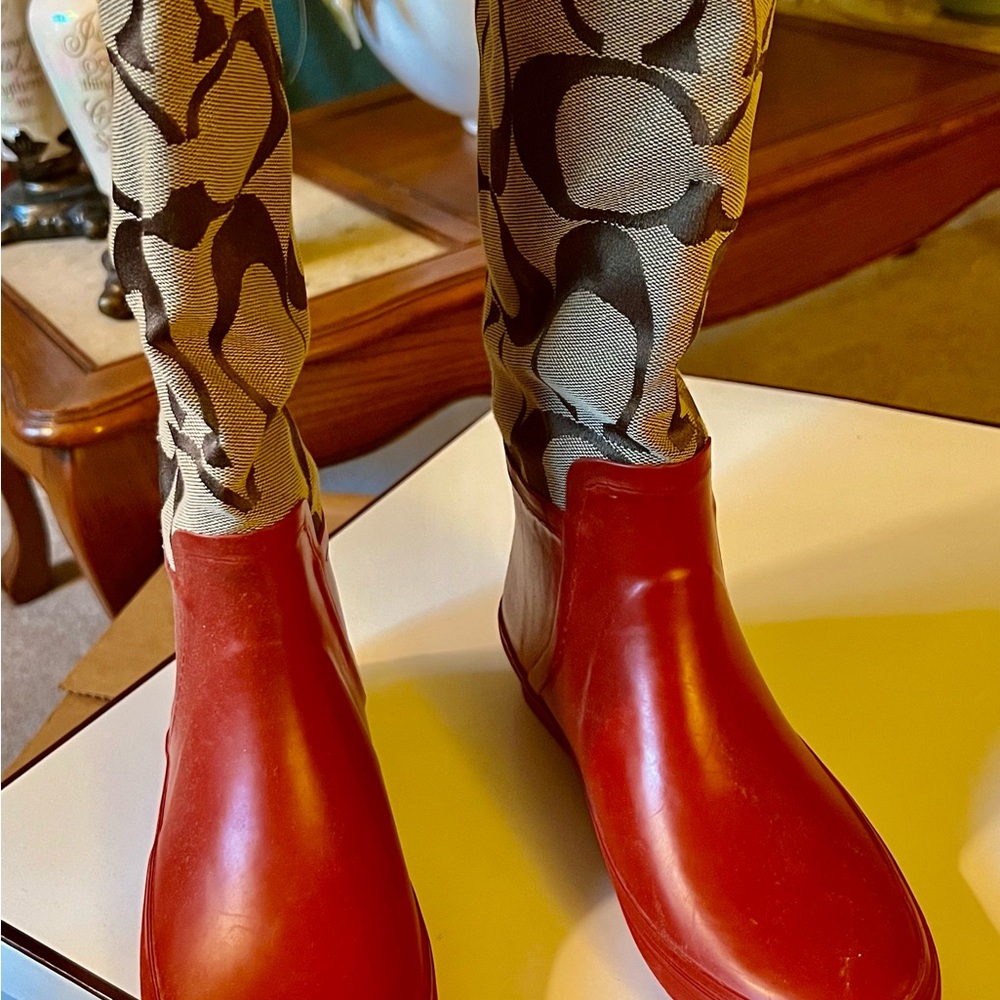 Beautiful Coach Red Boots with Signature Top